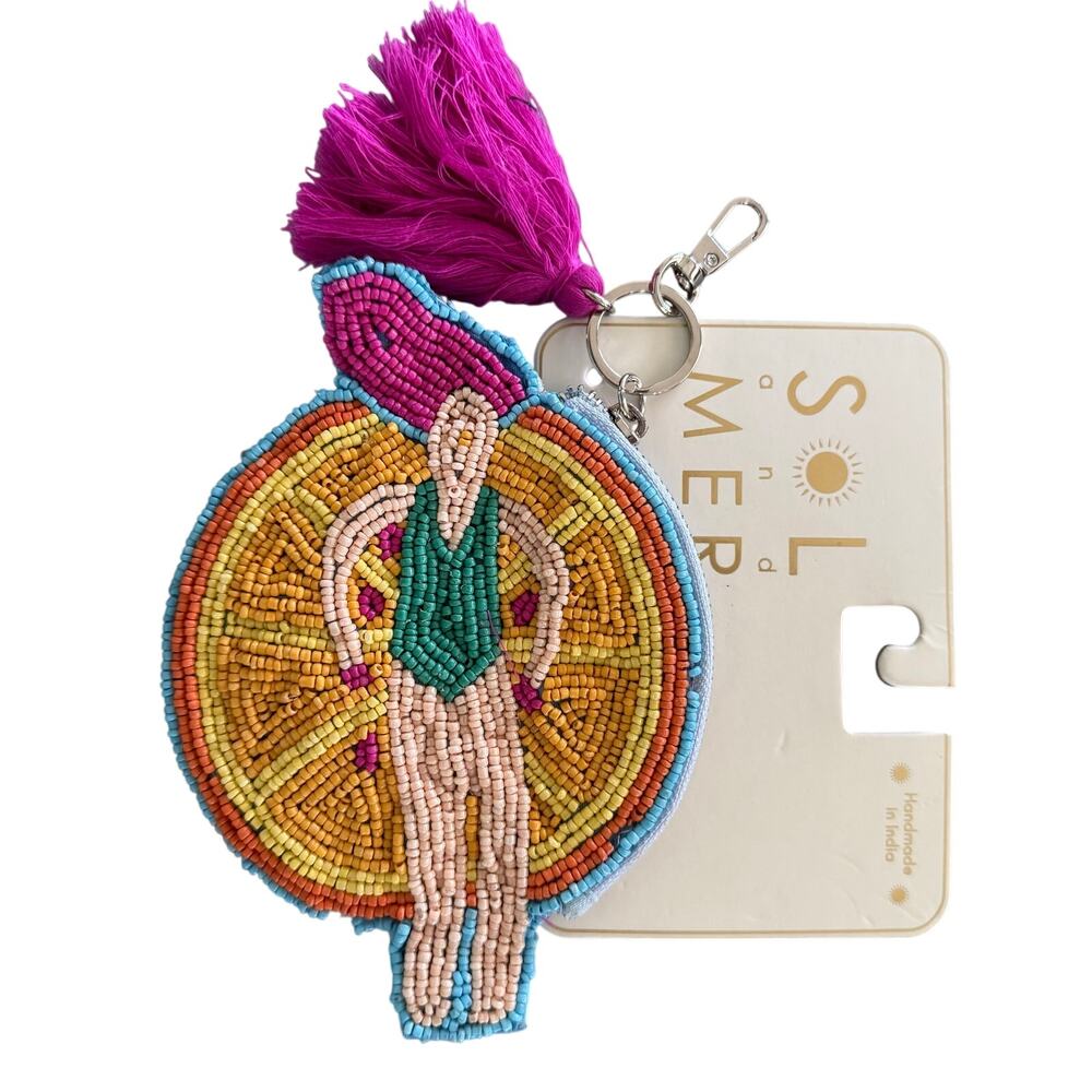 NWT SOL & MER VIRAL TJMaxx Beaded Citrus Pool Float Swimmer Coin Purse Key